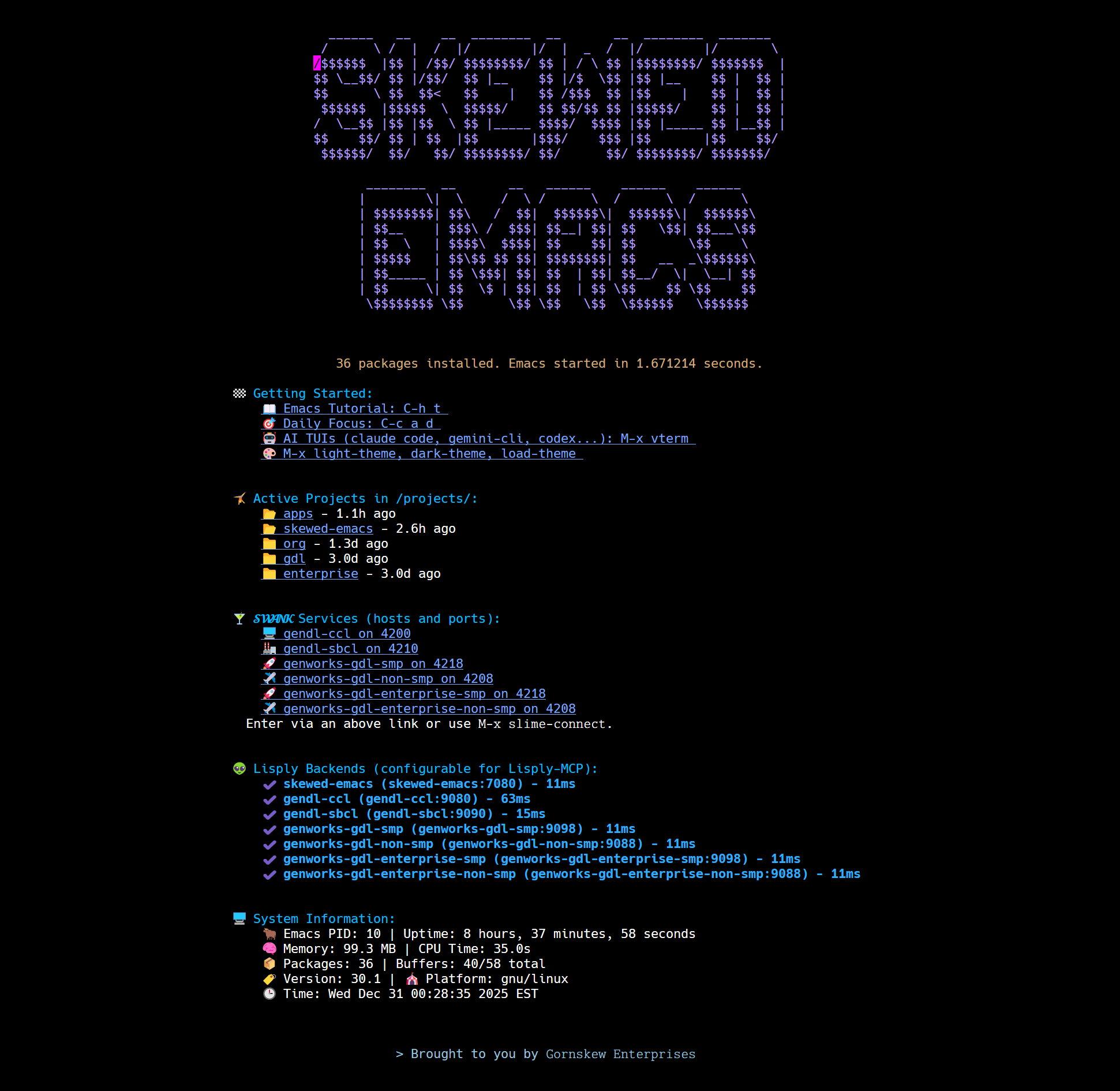 Skewed Emacs Dashboard